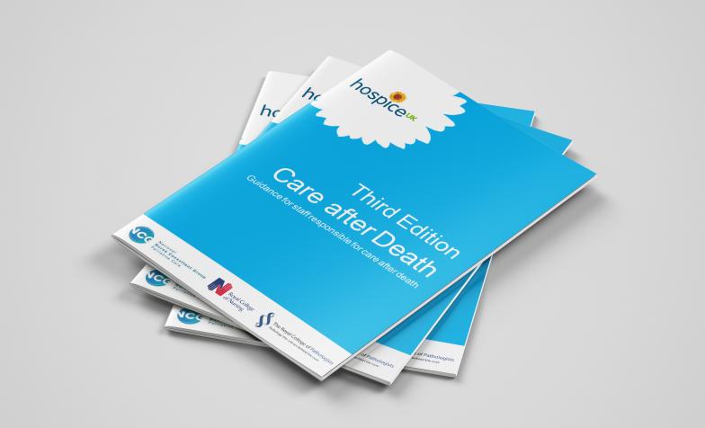 A mockup of printed versions of the Care After Death guidance