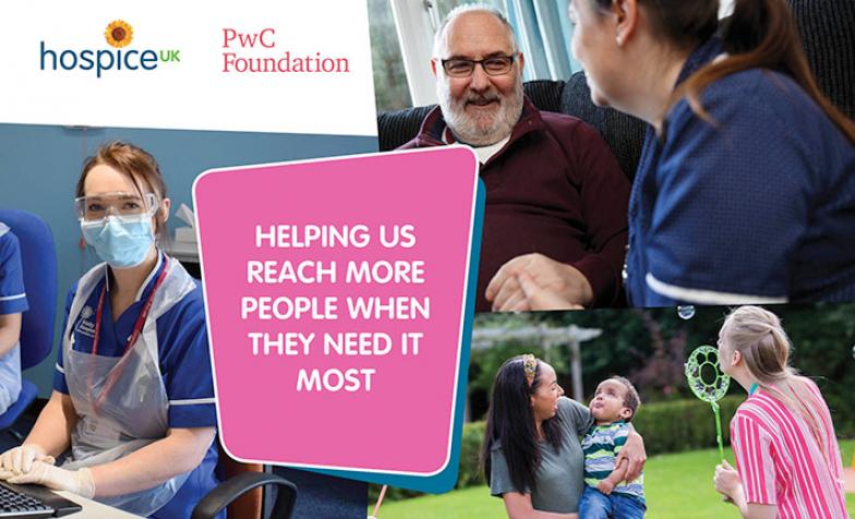 Collage of photos of the PwC Foundation working together with Hospice UK