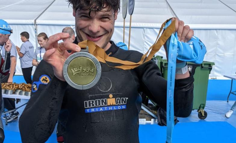 Swimmer with medal