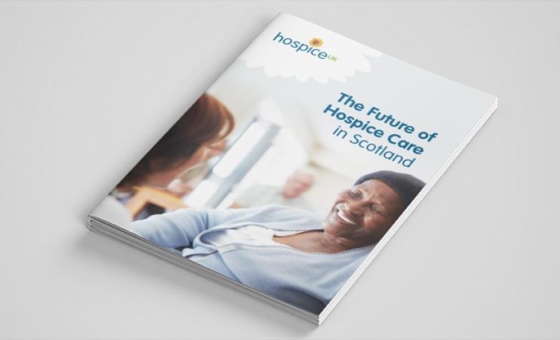 Hospice UK report lying at an angle on a table