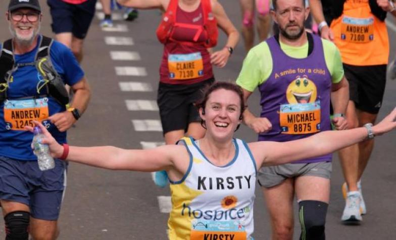 Be part of The AJ Bell Great North Run 2023 on the stunning route from Newcastle to South Shields. Cross the finish line for Hospice UK in the biggest and best half marathon in the world. Pictured: Kirsty running for Hospice UK