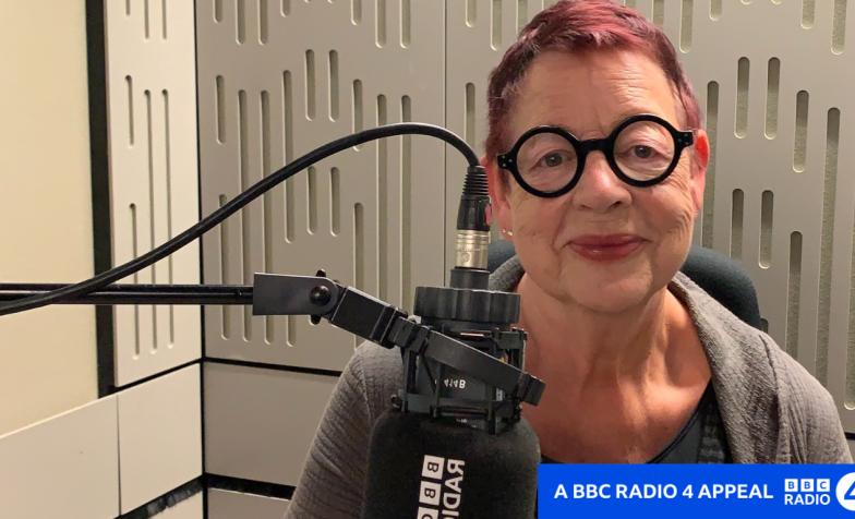 Jo Brand in BBC recording studio for BBC Radio 4 charity appeal