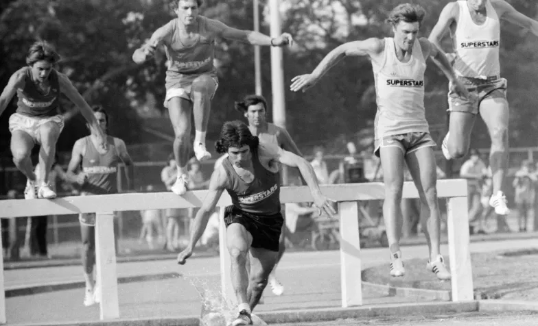 Kevin Keegan leads the field in a steeplechase
