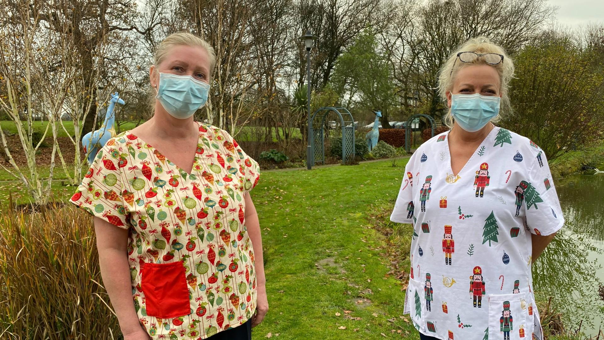 St Richard's Hospice staff in festive scrubs