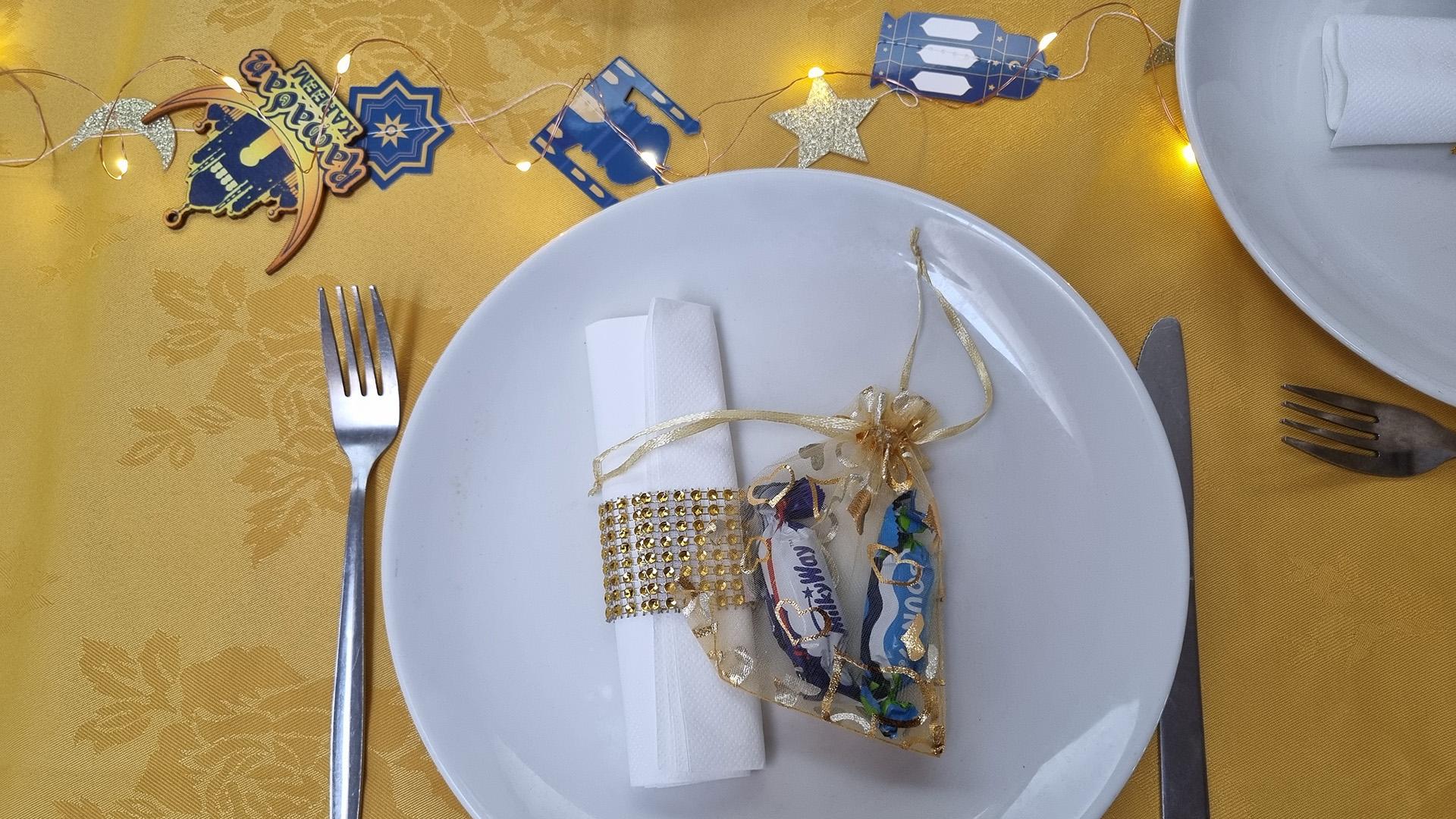 Some of the table decorations and gift bags at Keech's Ramadan celebration