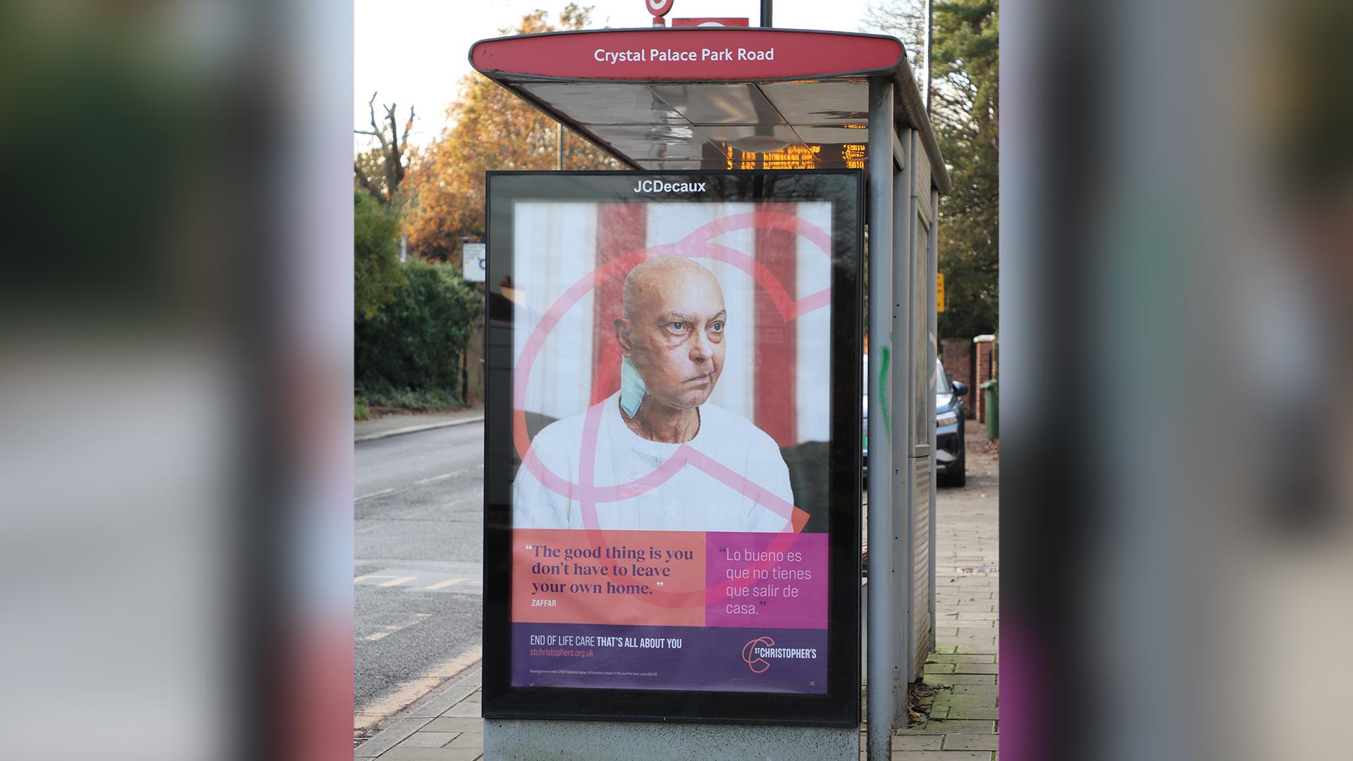 St Christopher's new branding on a bus stop ad