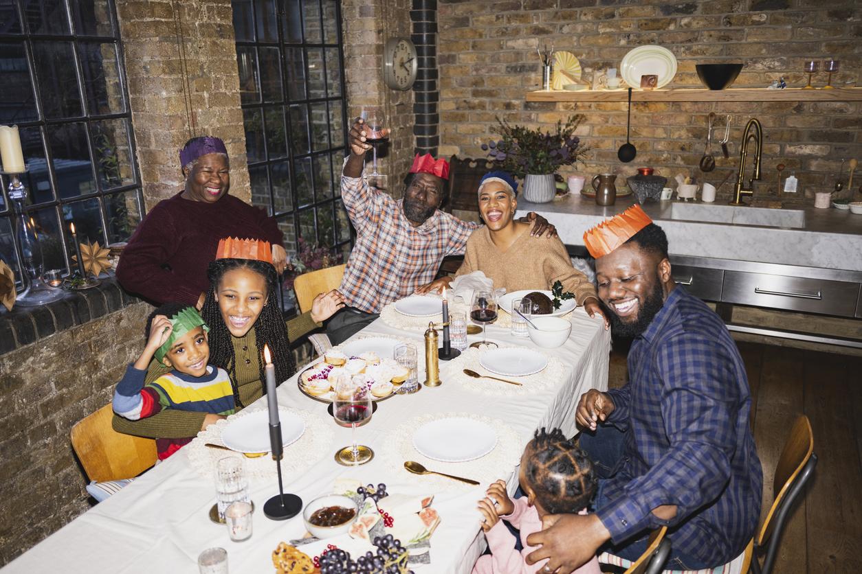 A family gathered around the christmas table