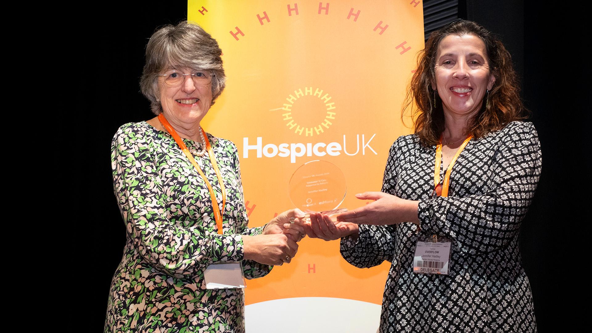 Jennifer Hadley, Garden House Hospice Care, is the winner of the Innovator in Care Award 2024 - at the Hospice UK Awards