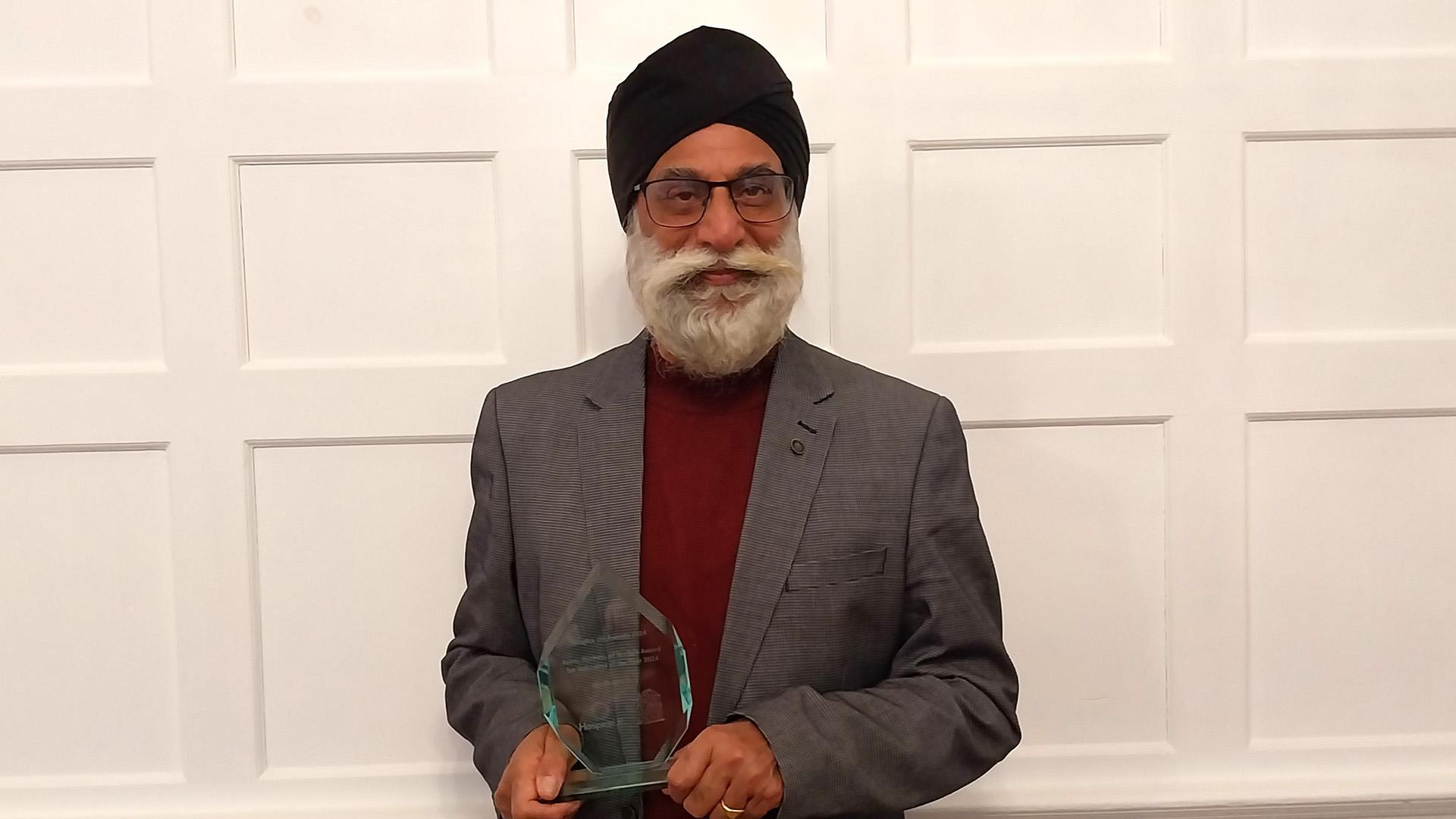 Harbhajan Surj, Compton Care, is the 2024 Winner of the Anne, Duchess of Norfolk Volunteer of the Year Award, at Hospice UK National Conference