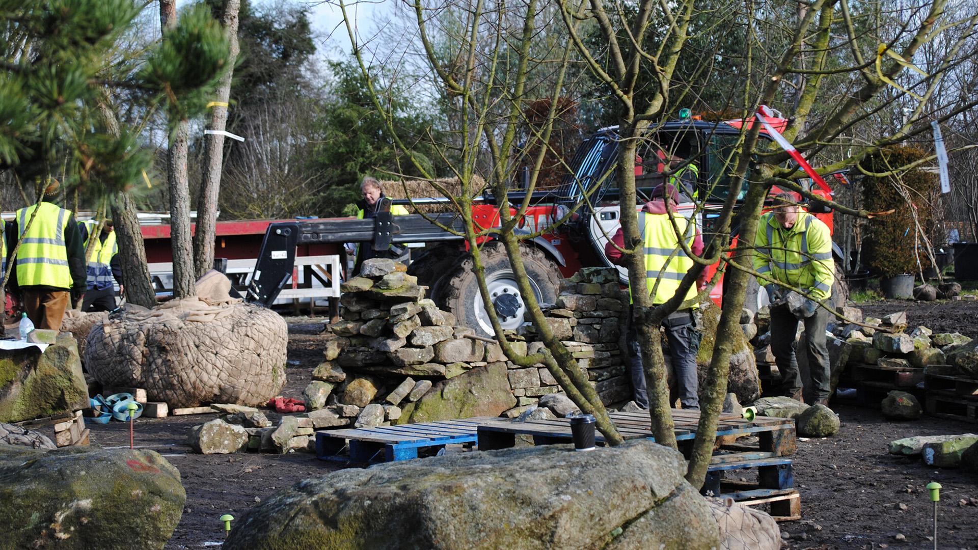The hive of activity on site at the trial build for the Hospice UK Garden of Compassion