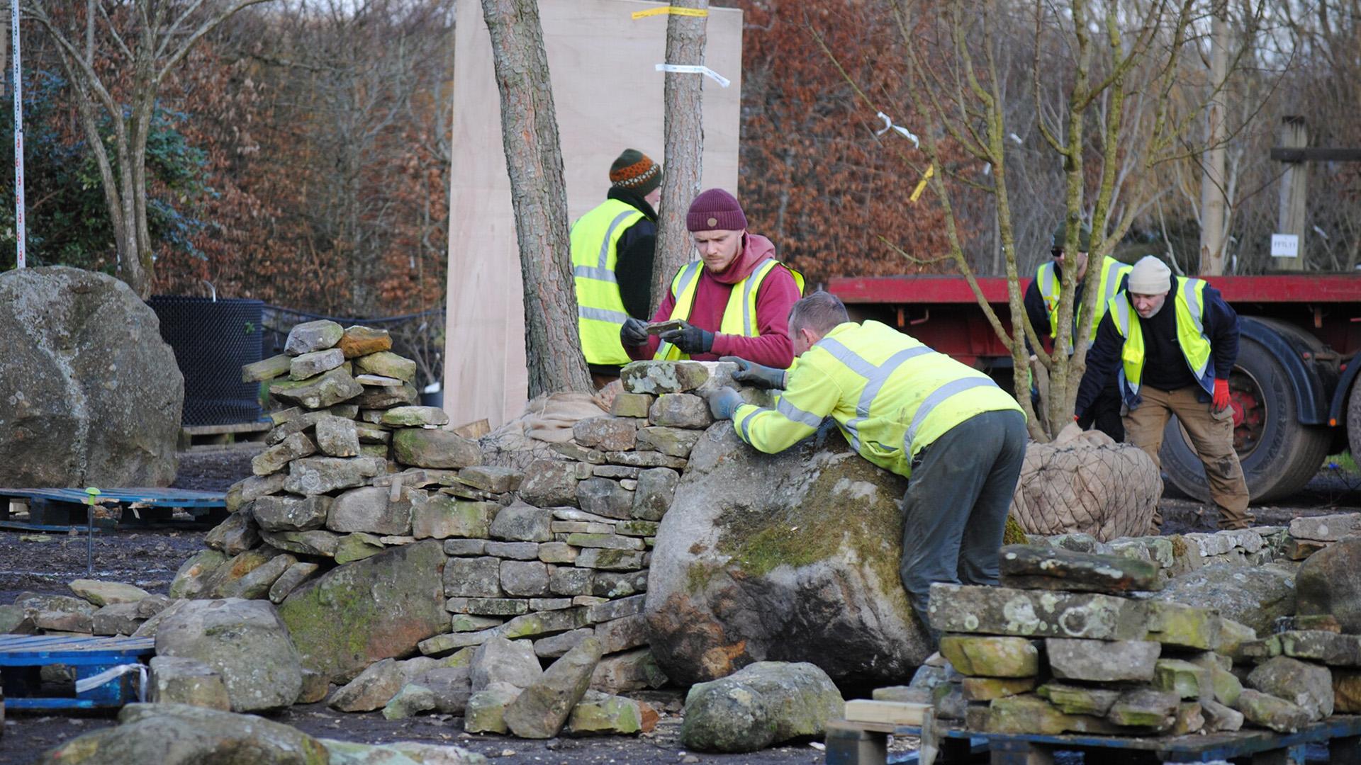 Working on the dry stone walling for the Hospice UK Garden of Compassion