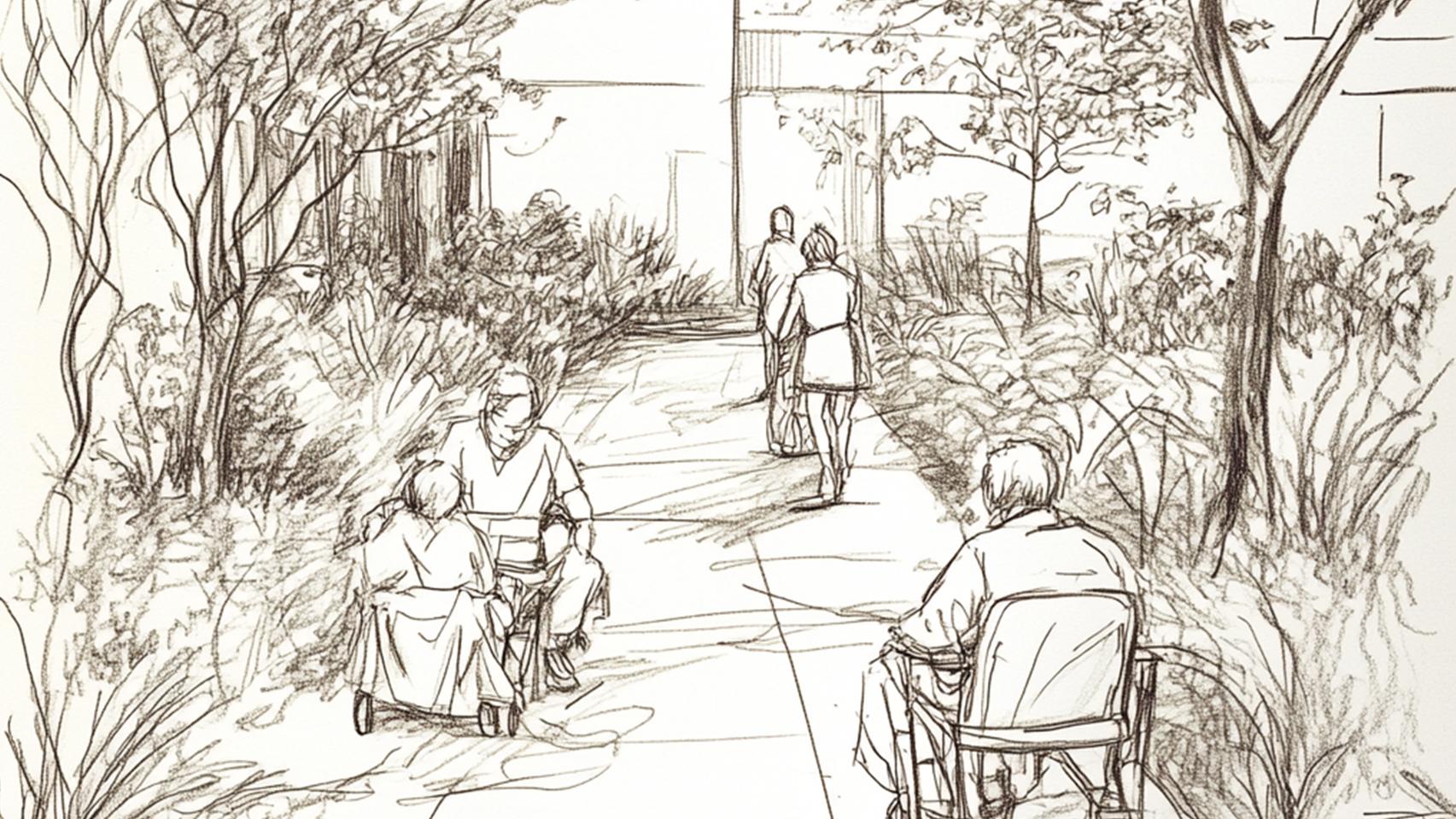 A sketch of a hospice garden by Tom Hoblyn