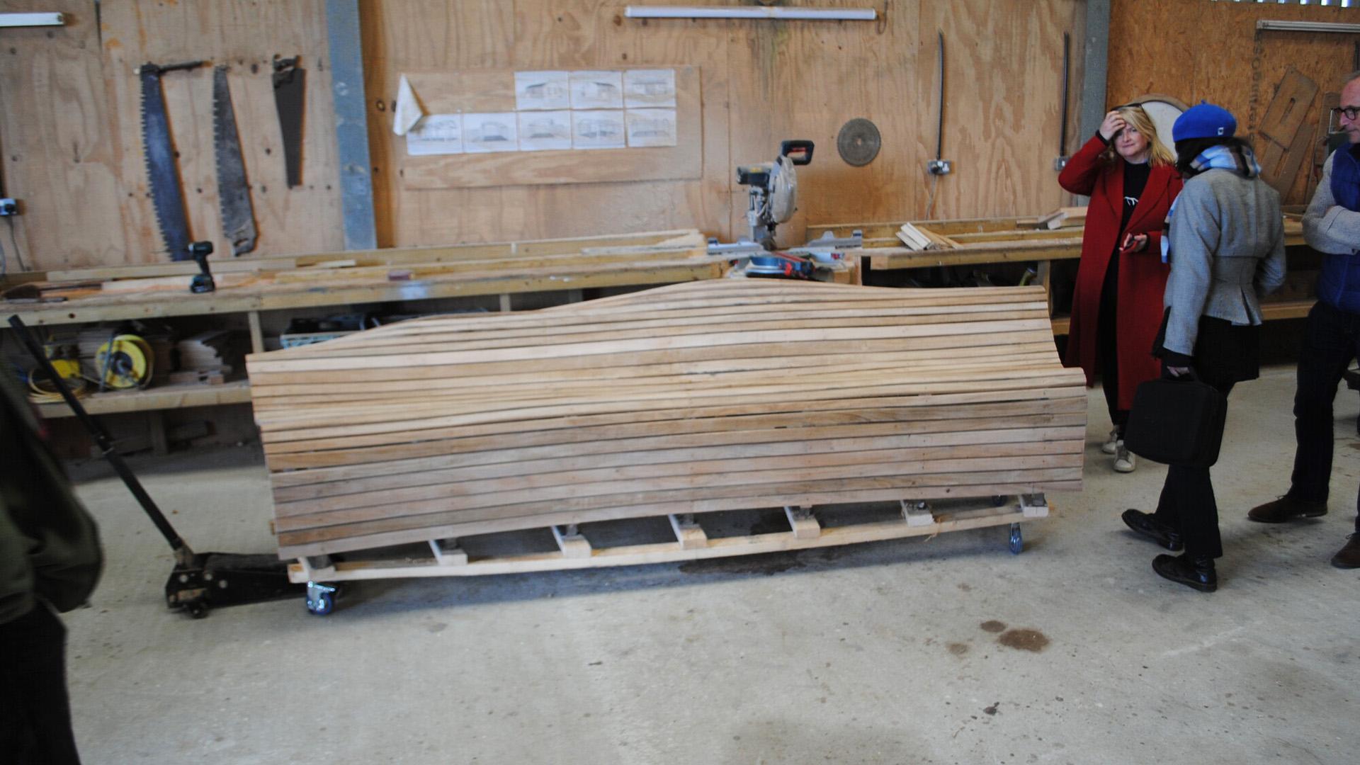 A finished Together Bench in the wood yard