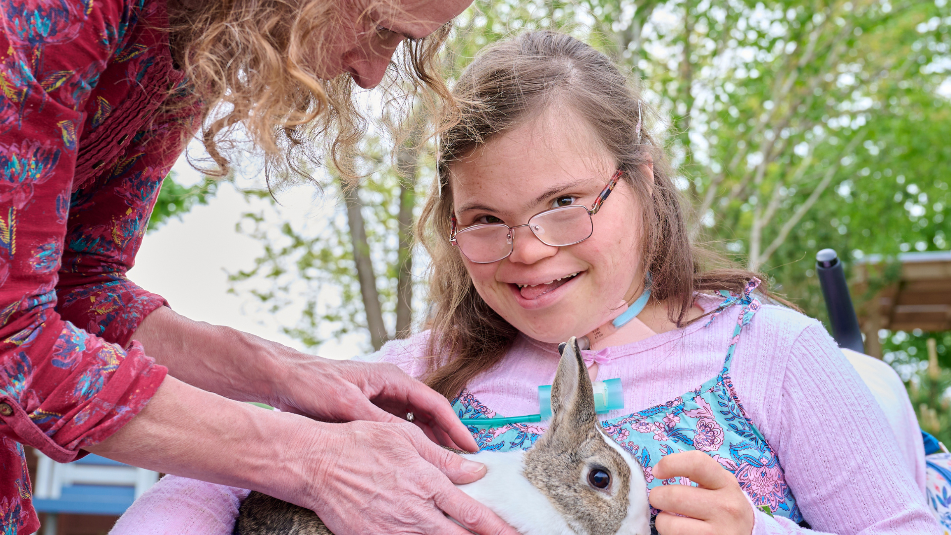 children's hospice patient holding rabbit