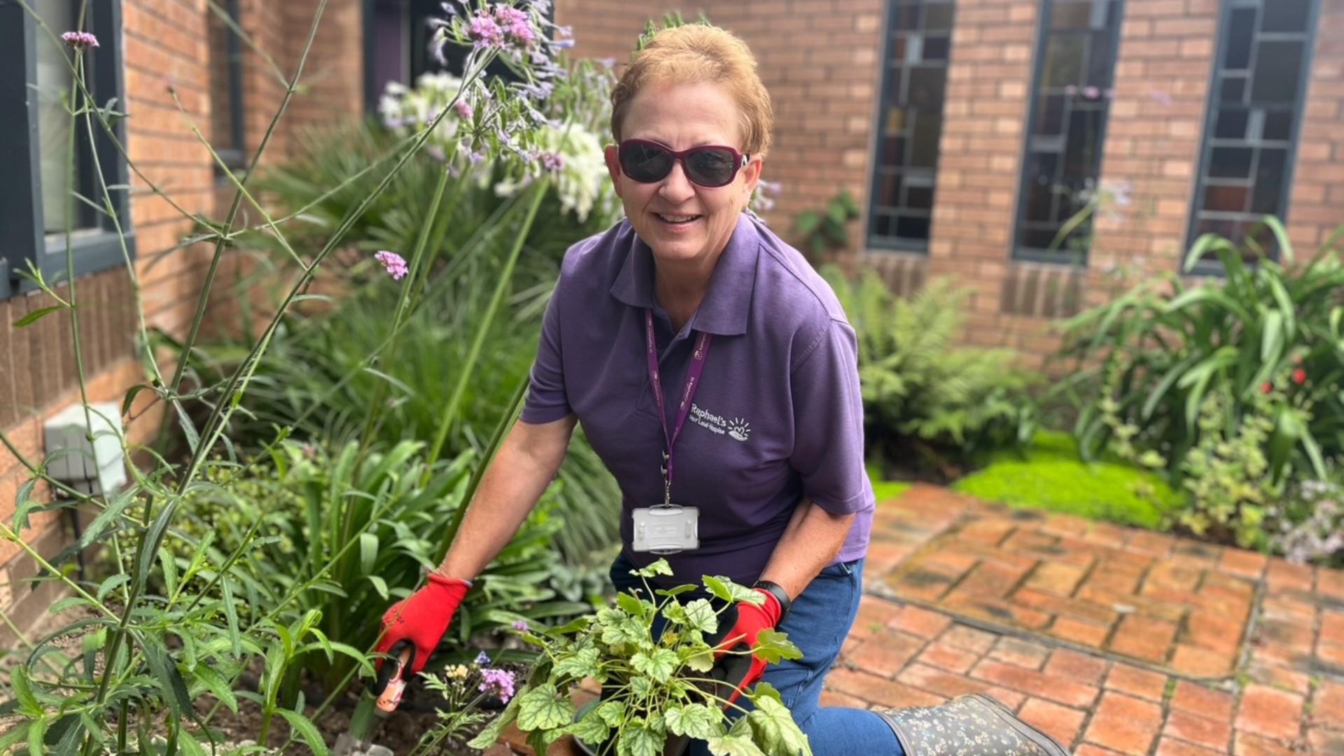 Penny at work in St Raphael's Hospice's garden
