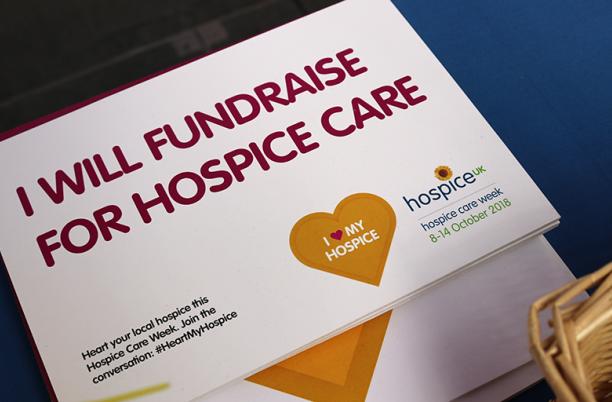 A photograph of a leaflet asking people to fundraise for hospice care