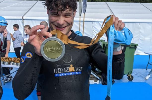 Swimmer with medal