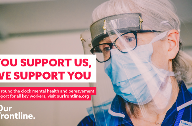 Our Frontline call to action image, a nurse in full PPE