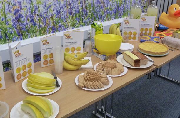 Food laid out at a go yellow party