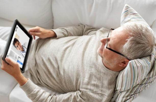 Older person using tablet
