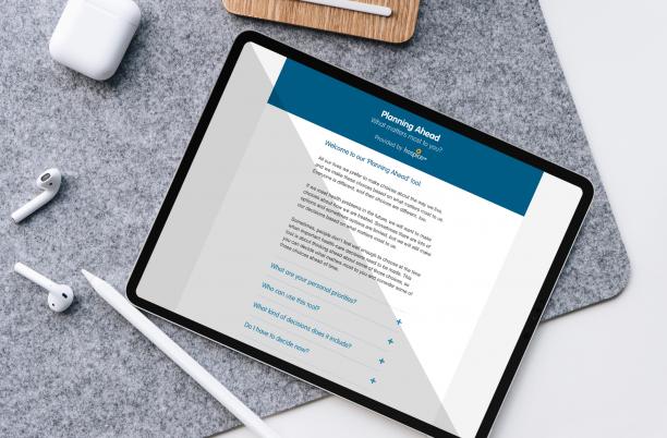 A mockup of the new Planning Ahead tool, being piloted through Hospice UK