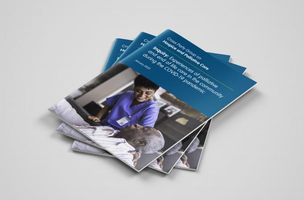 A mockup of the front cover of our Cross Party Group report into end of life care