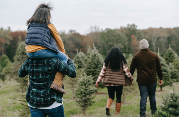 Family walking through countryside