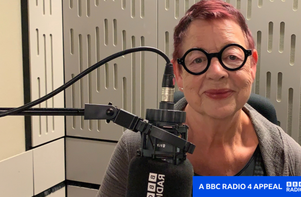 Jo Brand in BBC recording studio for BBC Radio 4 charity appeal