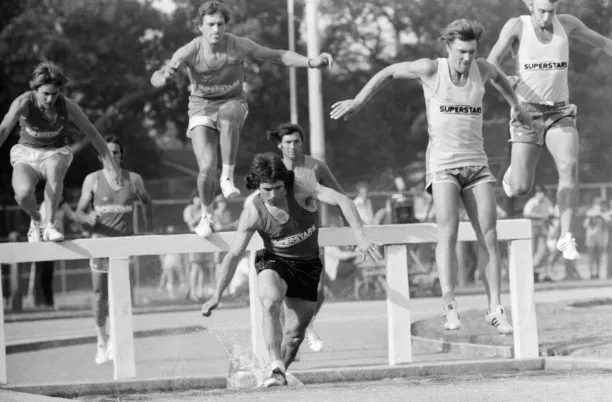 Kevin Keegan leads the field in a steeplechase