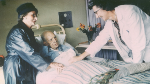 Cicely Saunders with patient and his wife in the early days of St Christopher's. Credit: Derek Bayes, St Christopher's