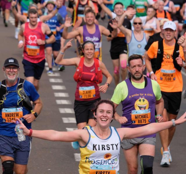 Be part of The AJ Bell Great North Run 2023 on the stunning route from Newcastle to South Shields. Cross the finish line for Hospice UK in the biggest and best half marathon in the world. Pictured: Kirsty running for Hospice UK