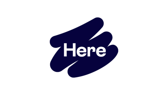 Here logo on blue background with white space around