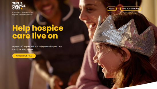 A screen shot of the landing page for the This is Hospice Care website.