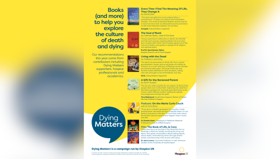 Our book recommendations this year come from contributors including Dying Matters supporters, hospice professionals, and academics.